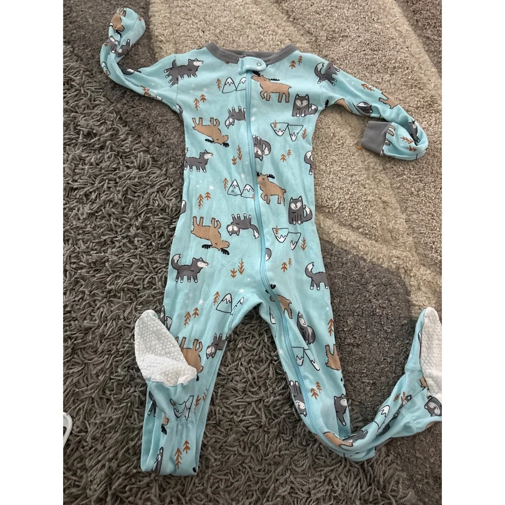 Gerber Kids 4T Light Blue Woodland Wolf Moose Mountain Footed Pajamas Sleeper